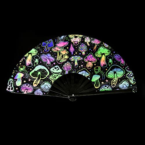 UV Glow Mushroom Hand Fan