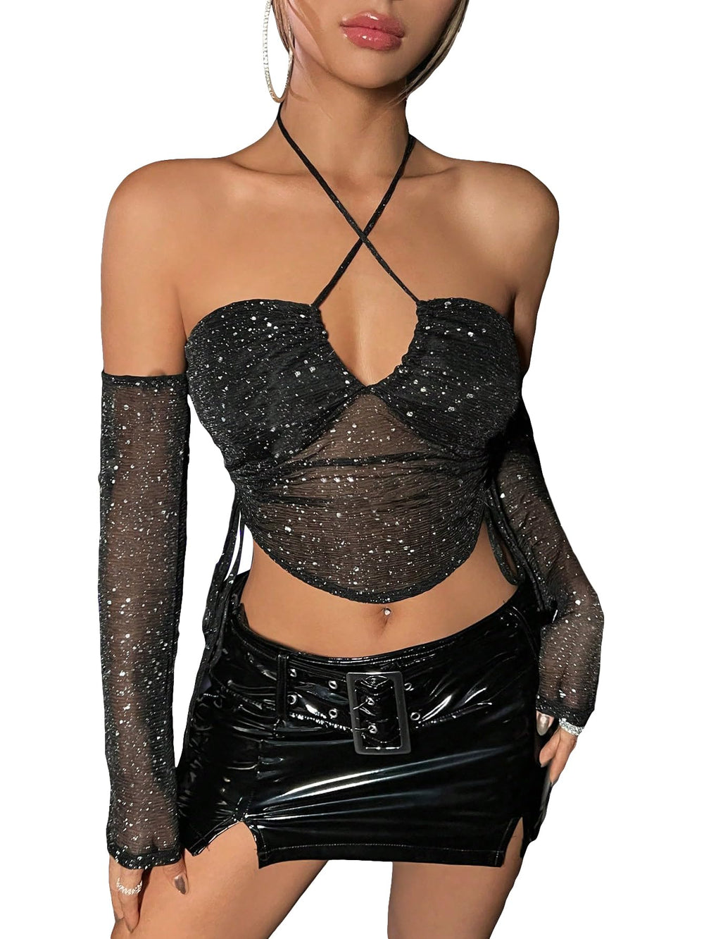 Crop Halter Top with Arm Sleeves