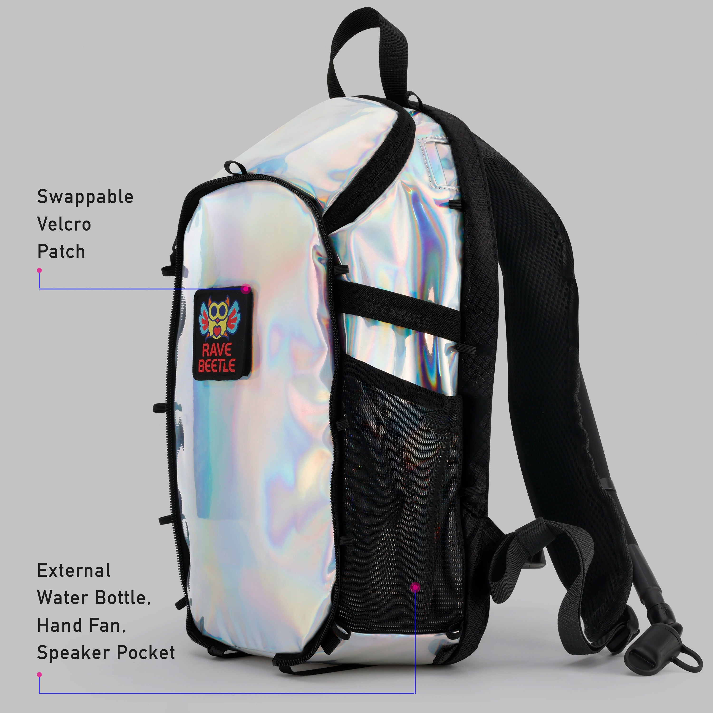 Elytra Hydration Pack 2.0 with Aura Reflector – Holographic Silver