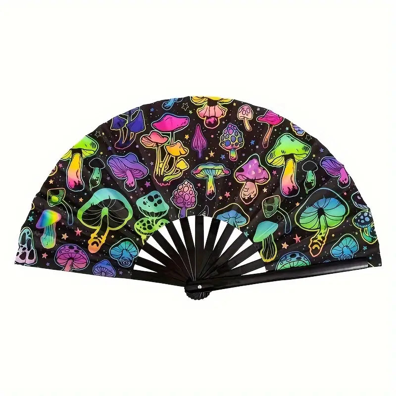 UV Glow Mushroom Hand Fan